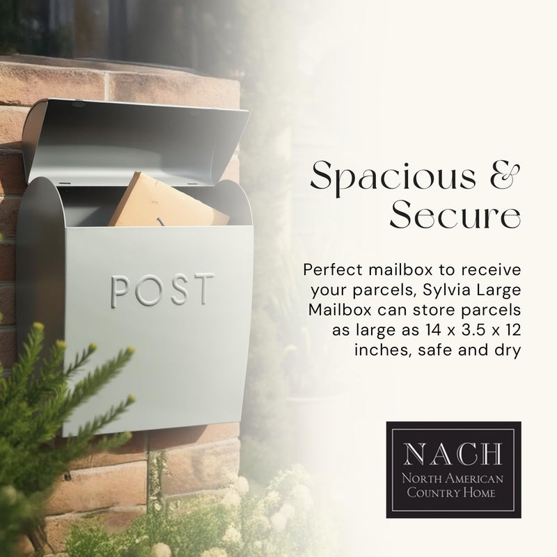 NACH Large Wall Mount Mailbox, 15.07 x 12.44 x 5.39 inches, Gray Mailboxes for Outside Wall Mount, Waterproof - The Sylvia Mailbox - Image 3